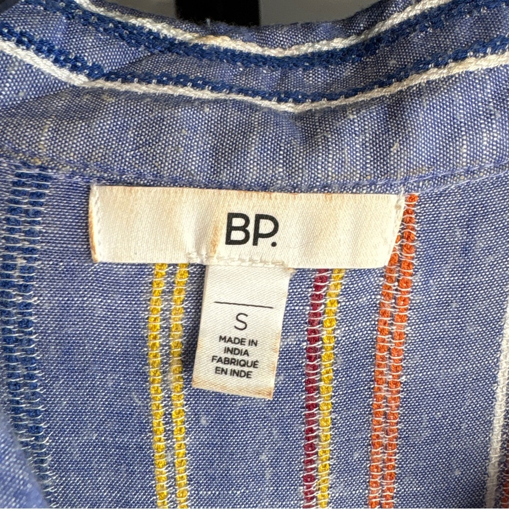 BP Nordstrom Tie Front Chambray Striped Short Sleeve Blouse - Picture 5 of 12